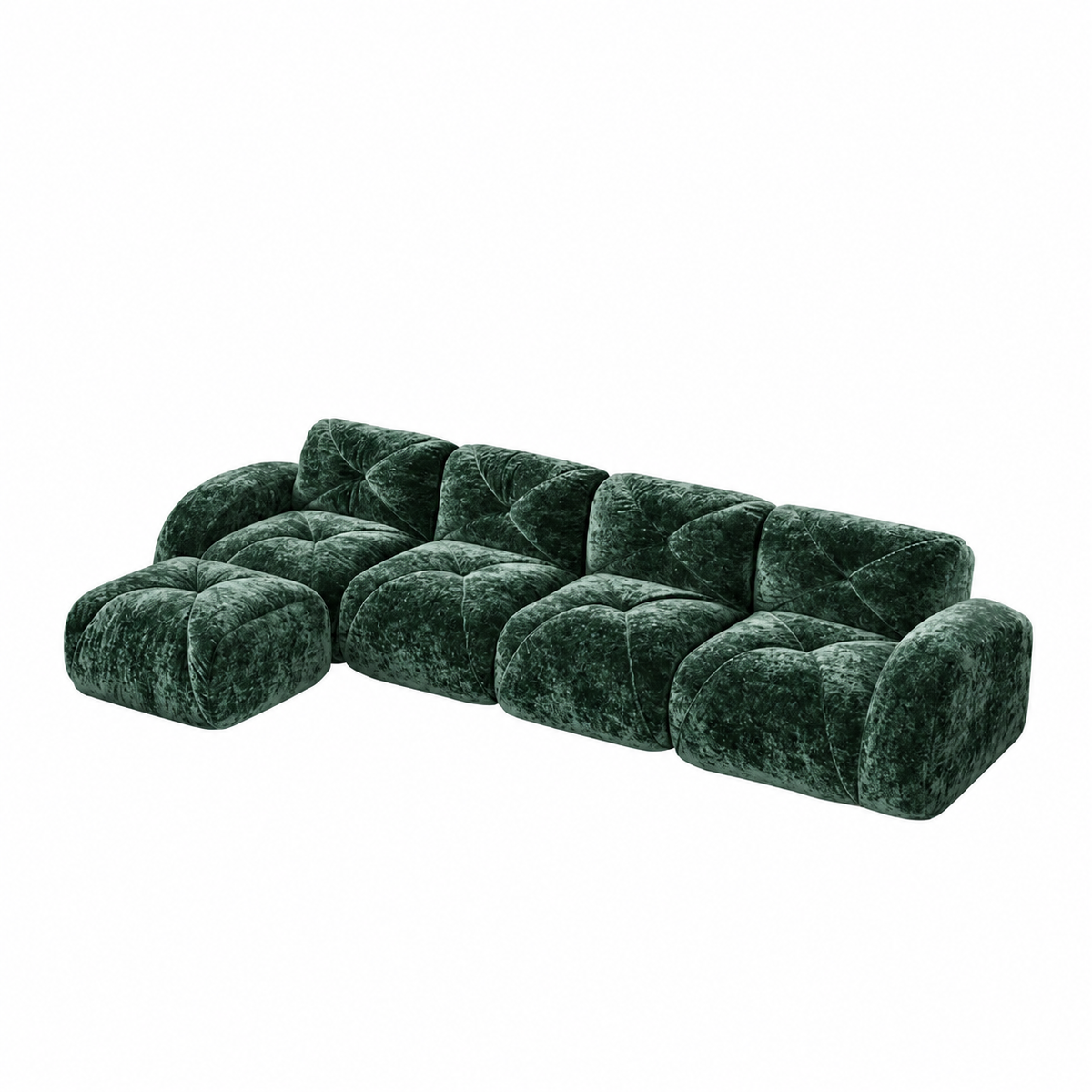 Aven 141" Large Frameless Velvet Modular L-Shaped Sectional Sofa with Ottoman and Curved Armrests