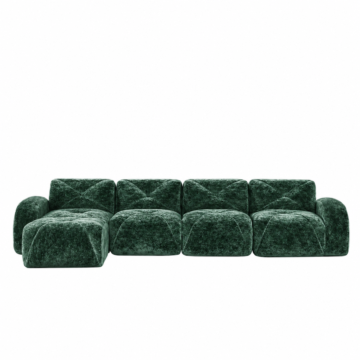 Aven 141" Large Frameless Velvet Modular L-Shaped Sectional Sofa with Ottoman and Curved Armrests