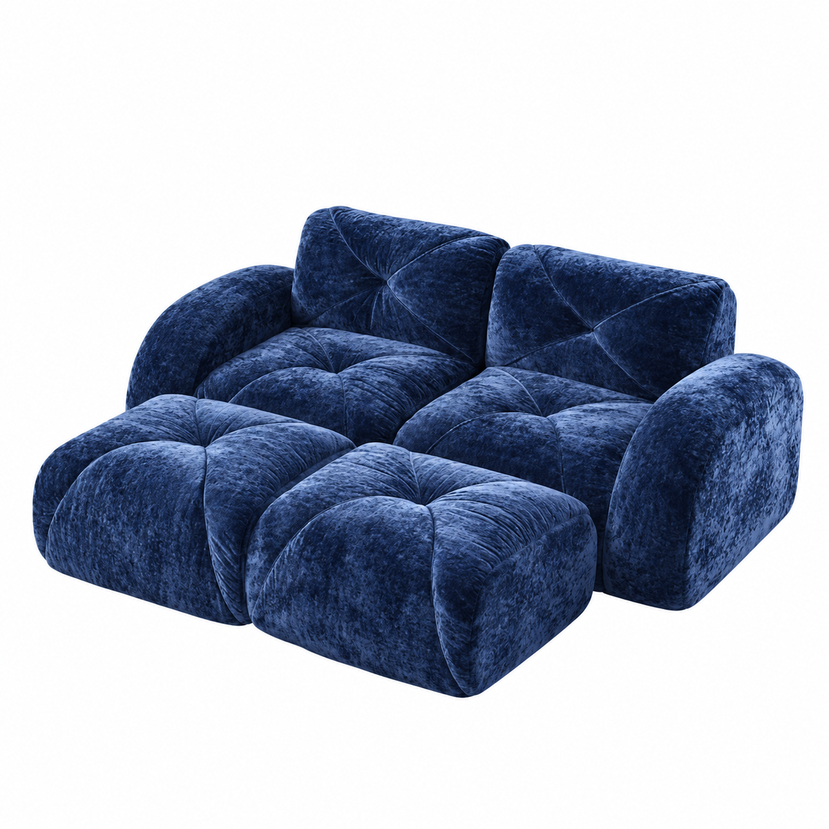 Aven 80" Frameless Velvet 4-Piece Modular Sofa with 2 Ottomans and Double Chaise