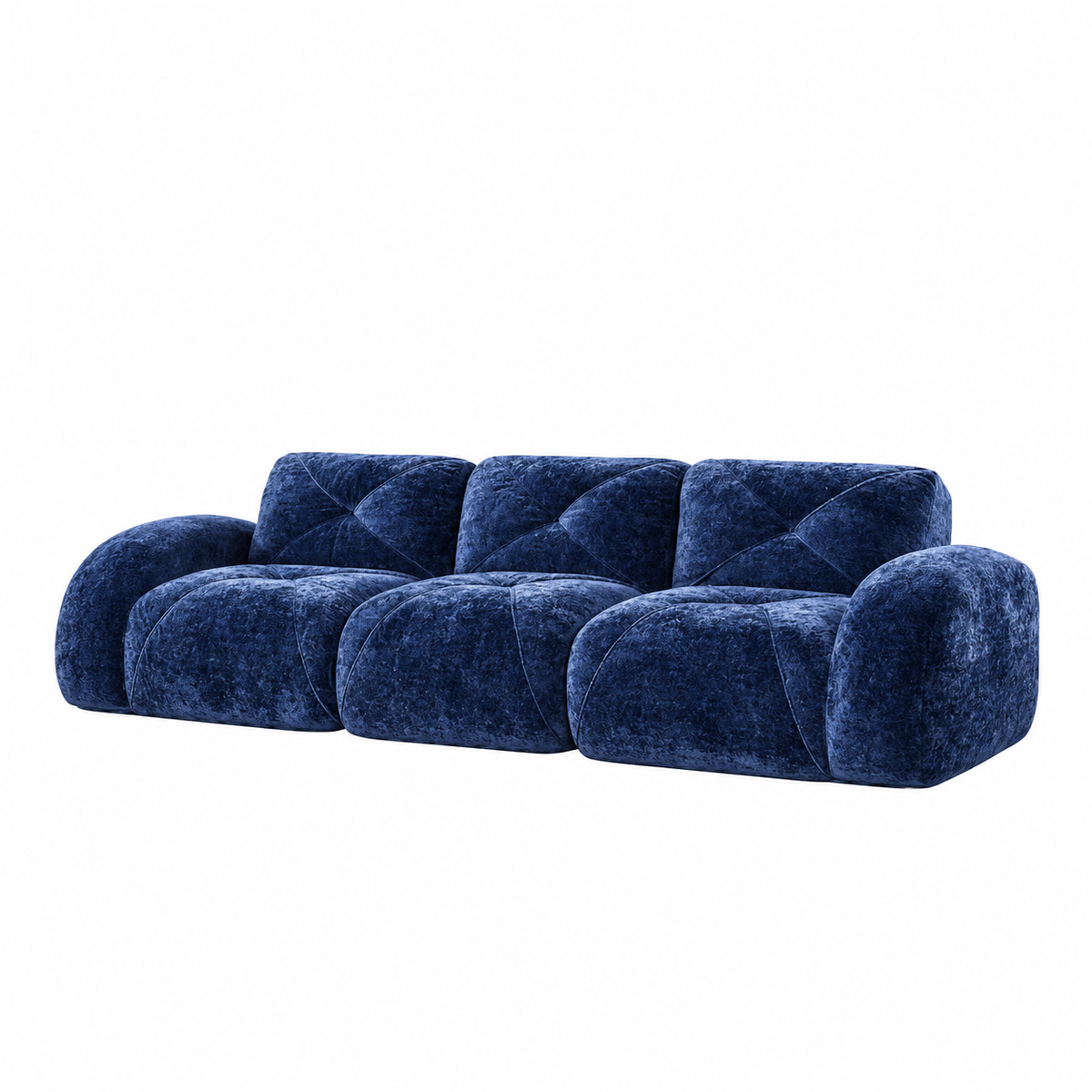 Aven 110" Extra-Long Frameless Velvet Modular 3-Seater Sofa with Curved Armrests
