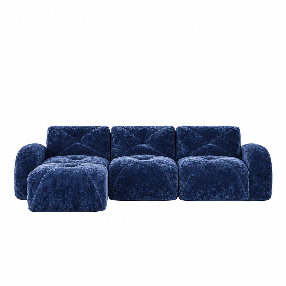 Aven 111" Frameless Velvet Modular L-Shaped Sectional Sofa with Movable Ottoman
