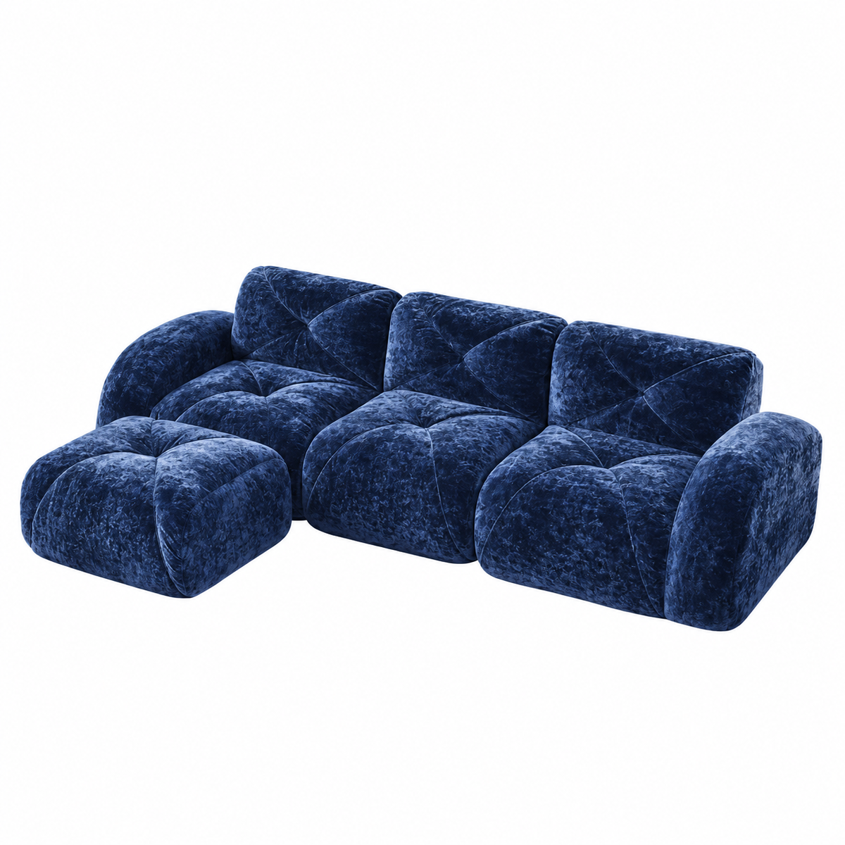 Aven 111" Frameless Velvet Modular L-Shaped Sectional Sofa with Movable Ottoman