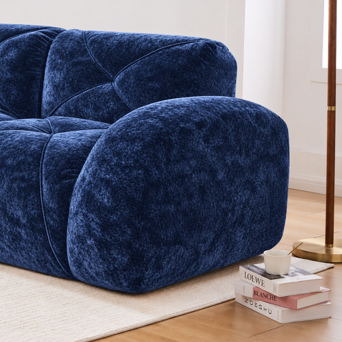 Aven 111" Frameless Velvet Modular L-Shaped Sectional Sofa with Movable Ottoman