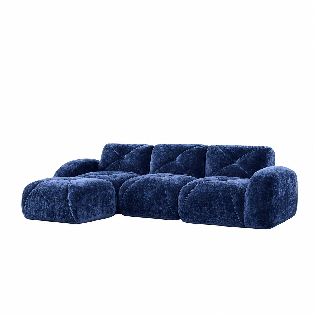 Aven 111" Frameless Velvet Modular L-Shaped Sectional Sofa with Movable Ottoman