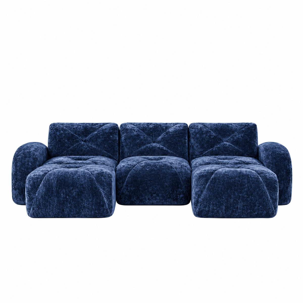 Aven 111" Frameless Velvet Modular U-Shaped Sectional Sofa with Ottomans and Curved Armrests