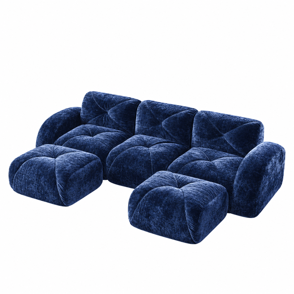 Aven 111" Frameless Velvet Modular U-Shaped Sectional Sofa with Ottomans and Curved Armrests