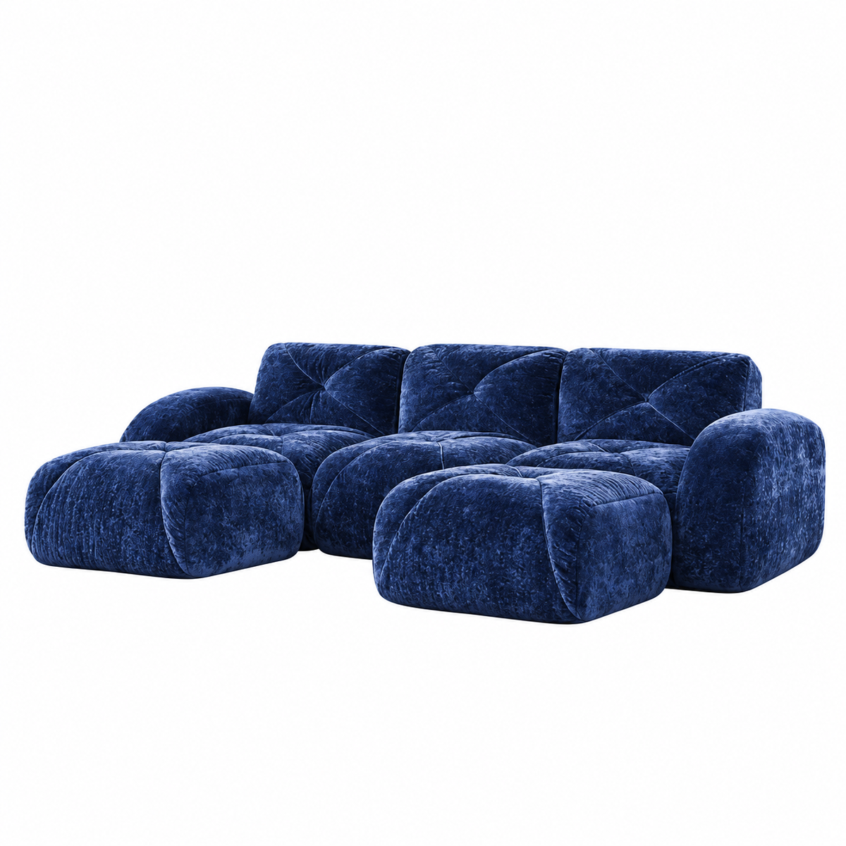 Aven 111" Frameless Velvet Modular U-Shaped Sectional Sofa with Ottomans and Curved Armrests