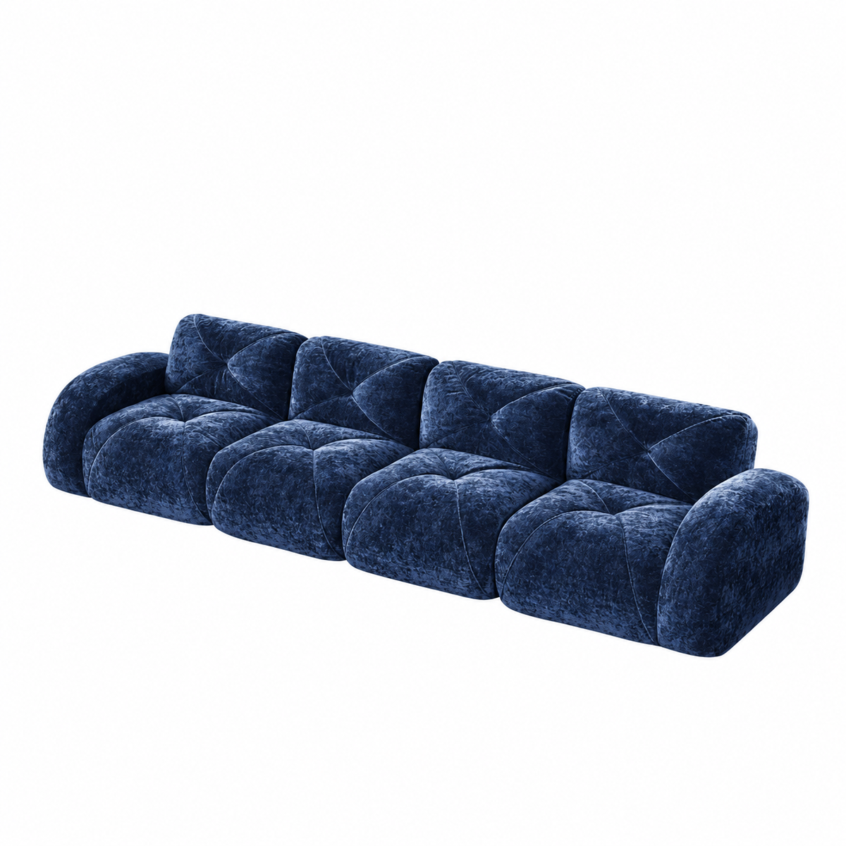 Aven 141" Large Frameless Velvet Modular 4-Seater Sofa with Curved Armrests