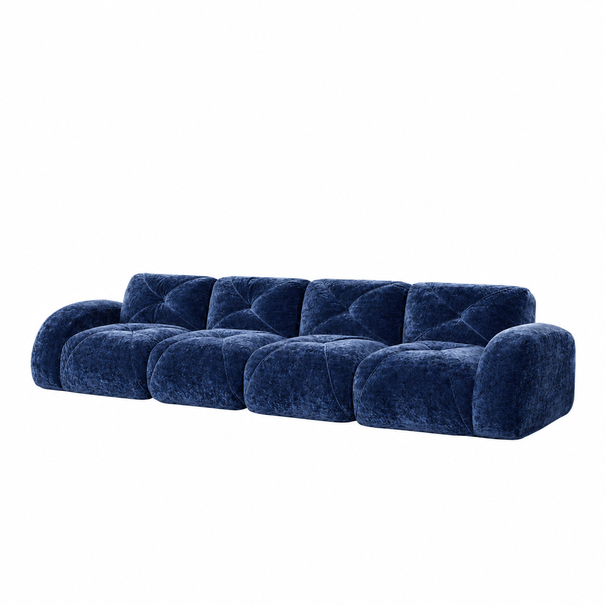 Aven 141" Large Frameless Velvet Modular 4-Seater Sofa with Curved Armrests