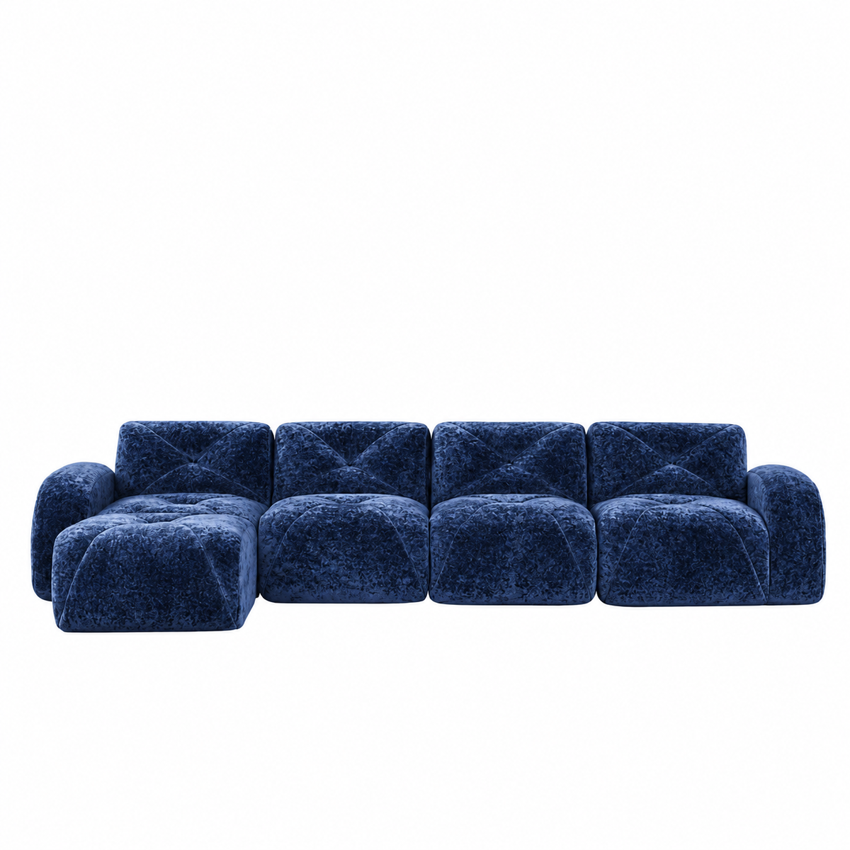Aven 141" Large Frameless Velvet Modular L-Shaped Sectional Sofa with Ottoman and Curved Armrests