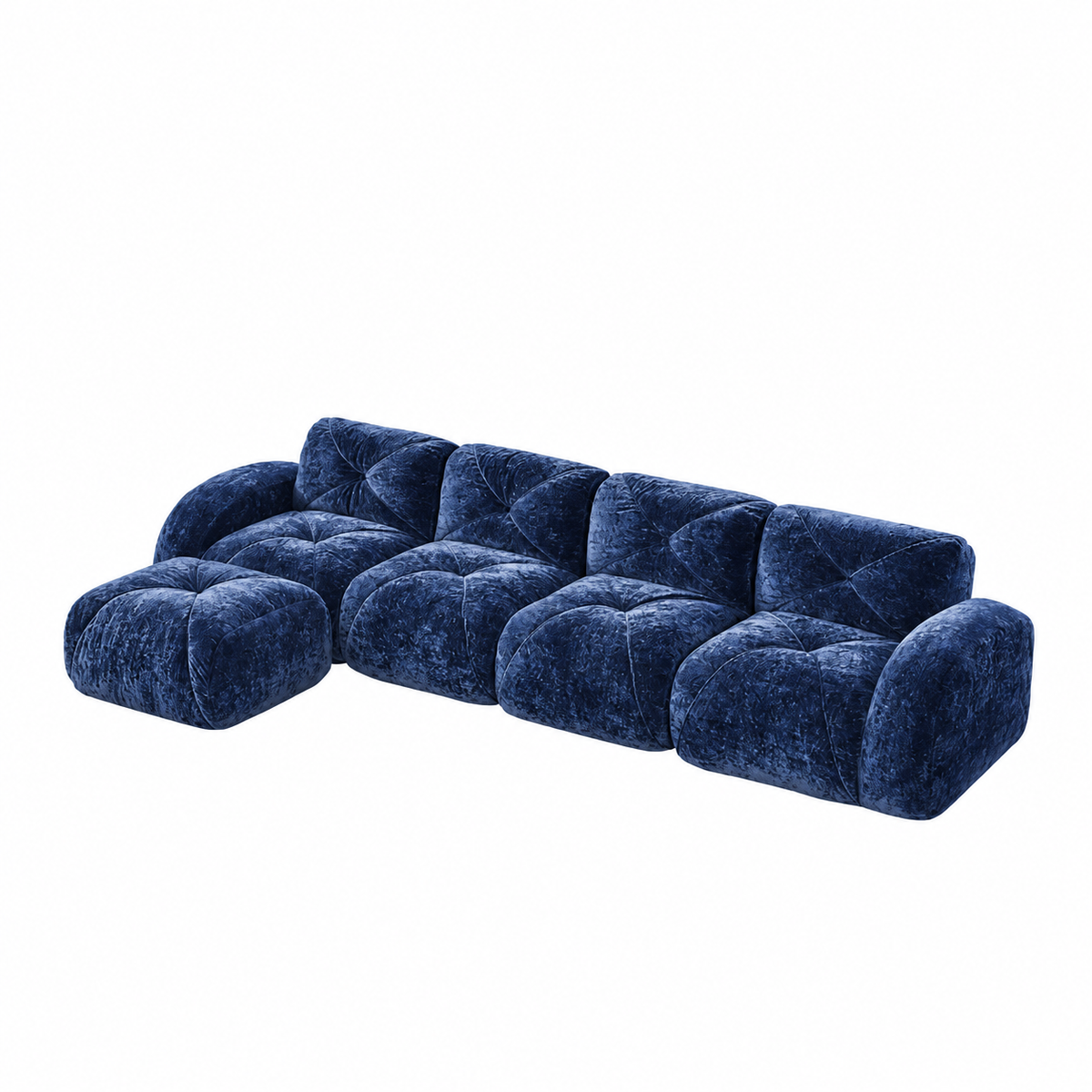 Aven 141" Large Frameless Velvet Modular L-Shaped Sectional Sofa with Ottoman and Curved Armrests