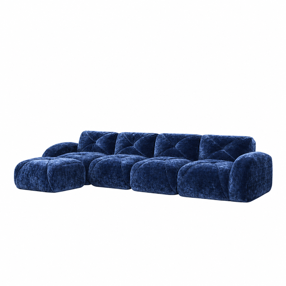 Aven 141" Large Frameless Velvet Modular L-Shaped Sectional Sofa with Ottoman and Curved Armrests