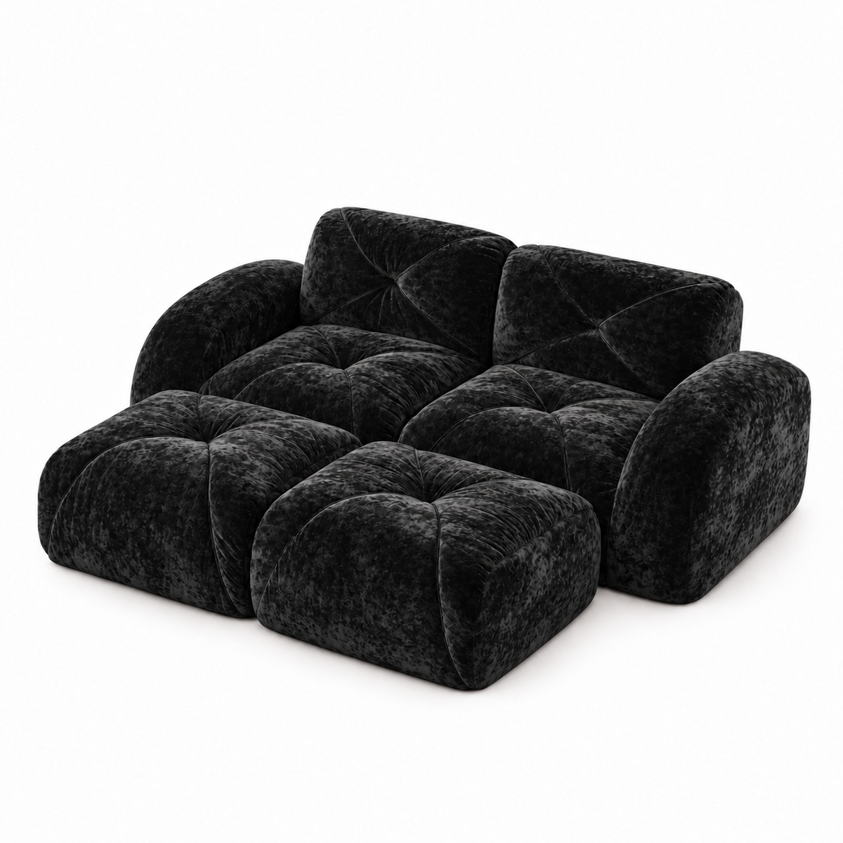 Aven 80" Frameless Velvet 4-Piece Modular Sofa with 2 Ottomans and Double Chaise
