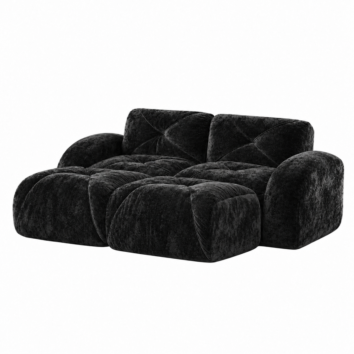 Aven 80" Frameless Velvet 4-Piece Modular Sofa with 2 Ottomans and Double Chaise