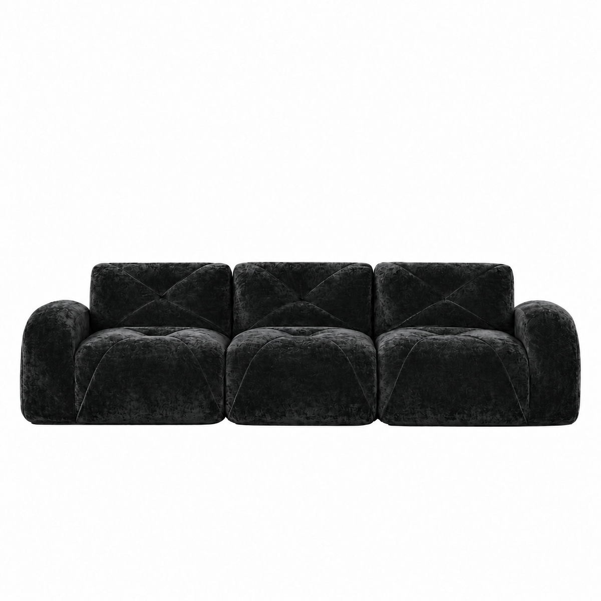 Aven 110" Extra-Long Frameless Velvet Modular 3-Seater Sofa with Curved Armrests