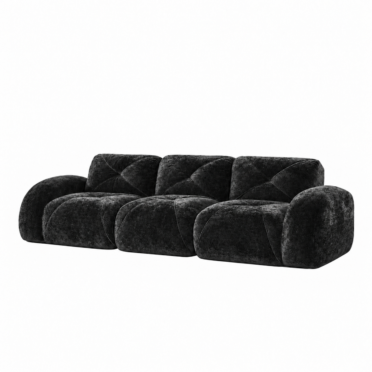 Aven 110" Extra-Long Frameless Velvet Modular 3-Seater Sofa with Curved Armrests