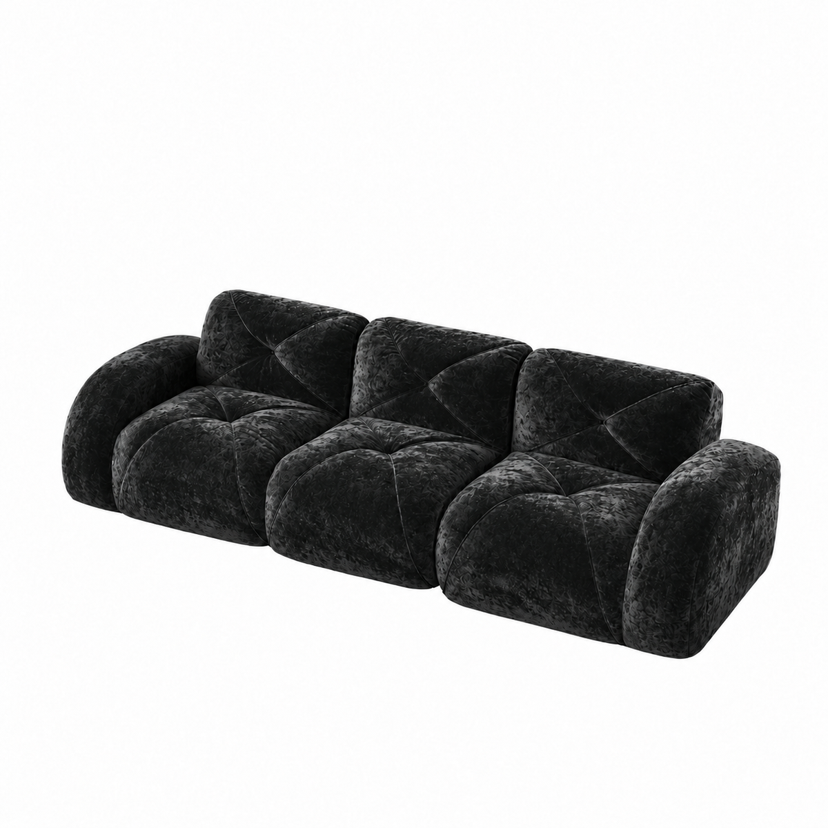 Aven 110" Extra-Long Frameless Velvet Modular 3-Seater Sofa with Curved Armrests