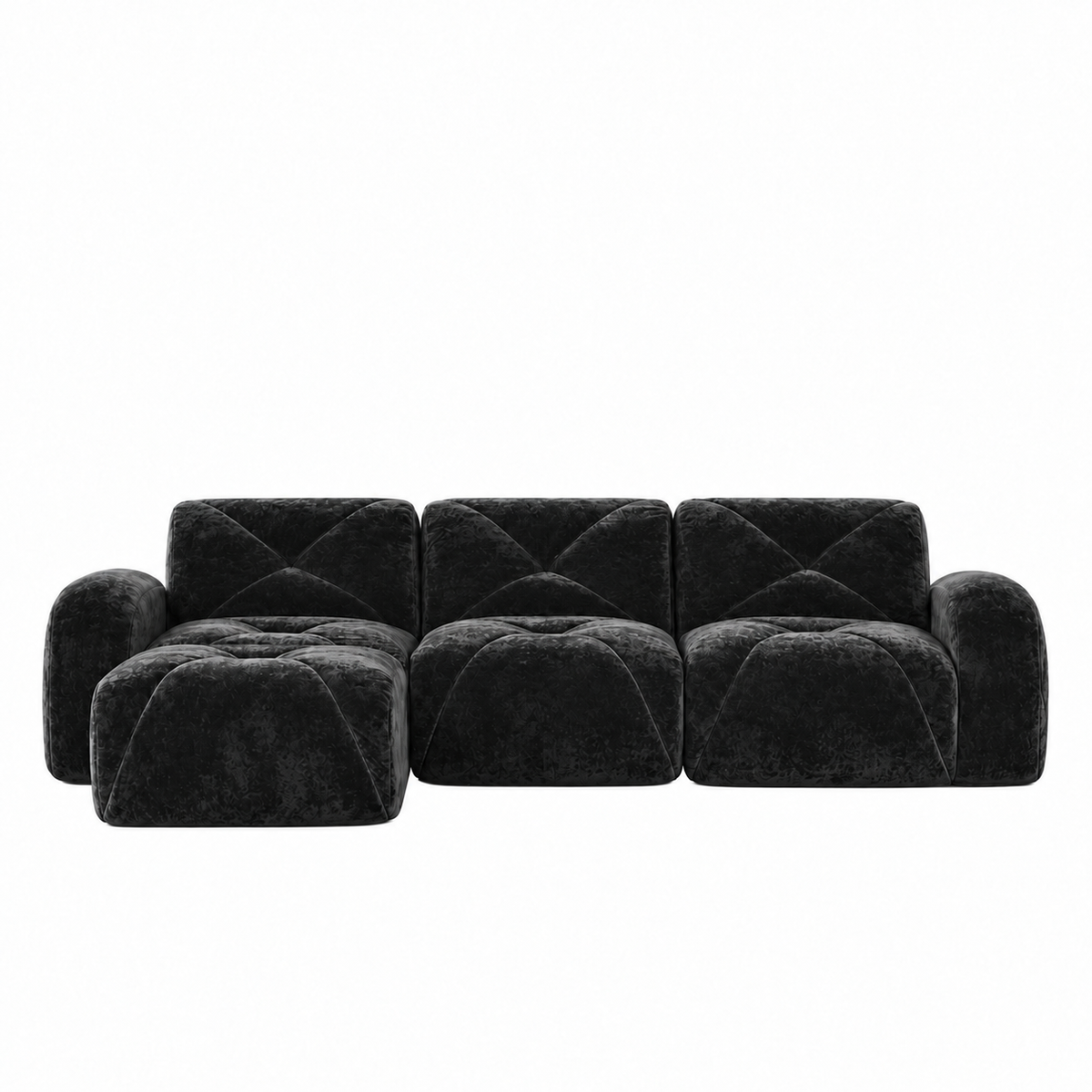 Aven 111" Frameless Velvet Modular L-Shaped Sectional Sofa with Movable Ottoman