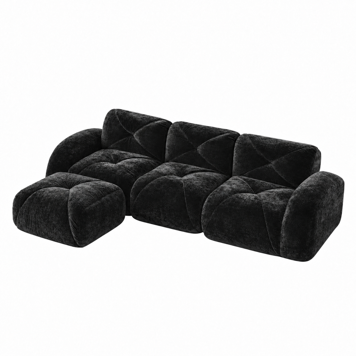 Aven 111" Frameless Velvet Modular L-Shaped Sectional Sofa with Movable Ottoman