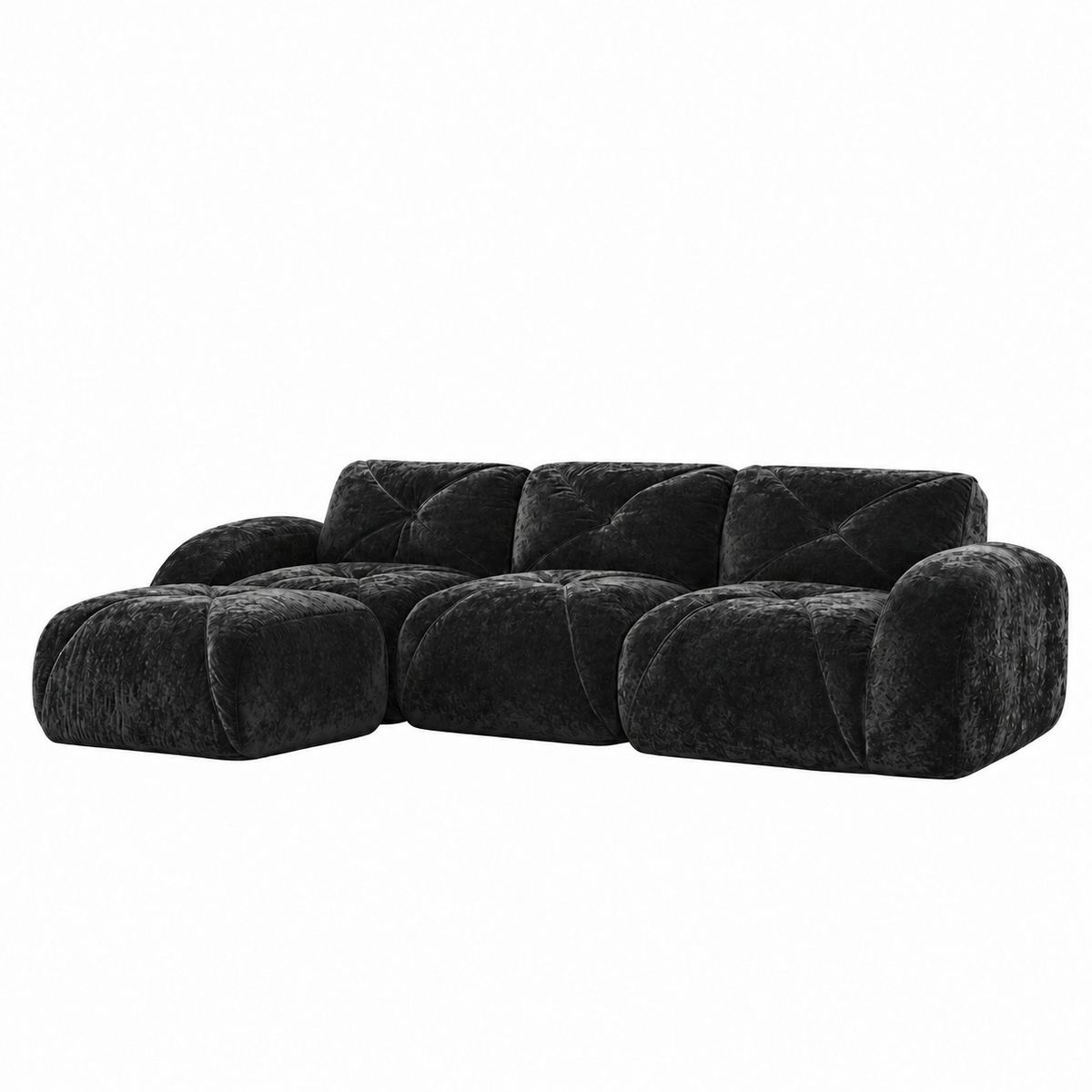 Aven 111" Frameless Velvet Modular L-Shaped Sectional Sofa with Movable Ottoman