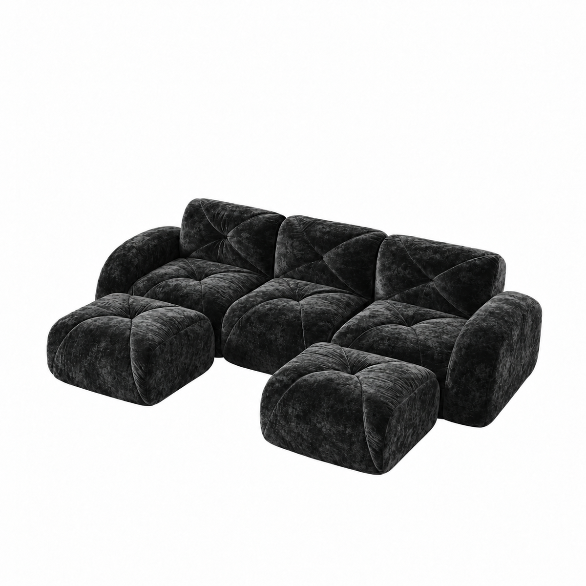 Aven 111" Frameless Velvet Modular U-Shaped Sectional Sofa with Ottomans and Curved Armrests