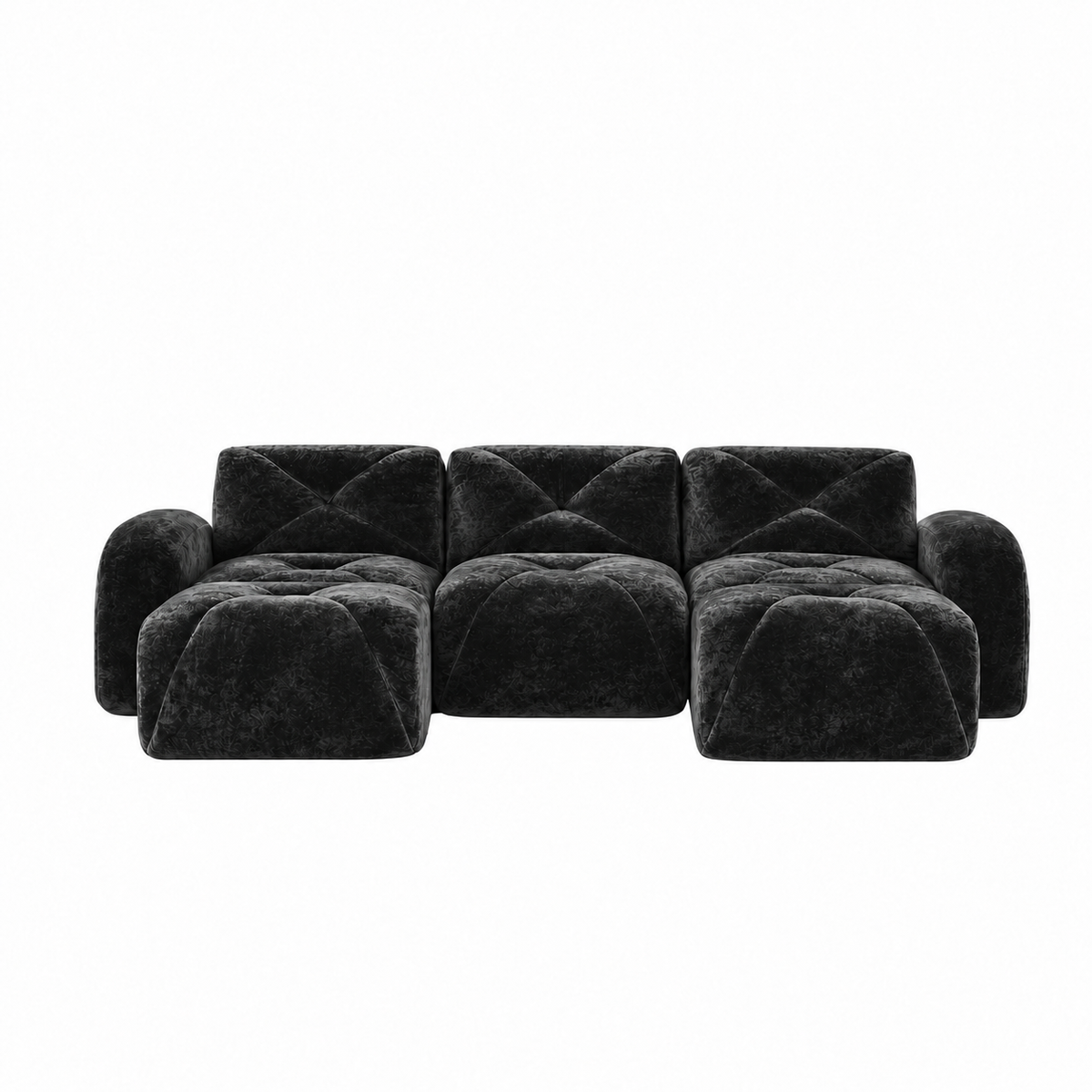 Aven 111" Frameless Velvet Modular U-Shaped Sectional Sofa with Ottomans and Curved Armrests