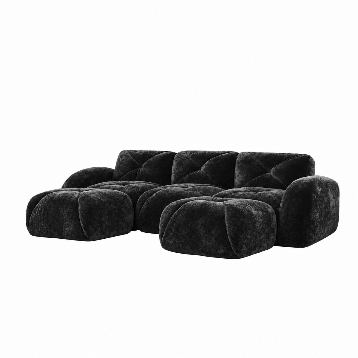 Aven 111" Frameless Velvet Modular U-Shaped Sectional Sofa with Ottomans and Curved Armrests