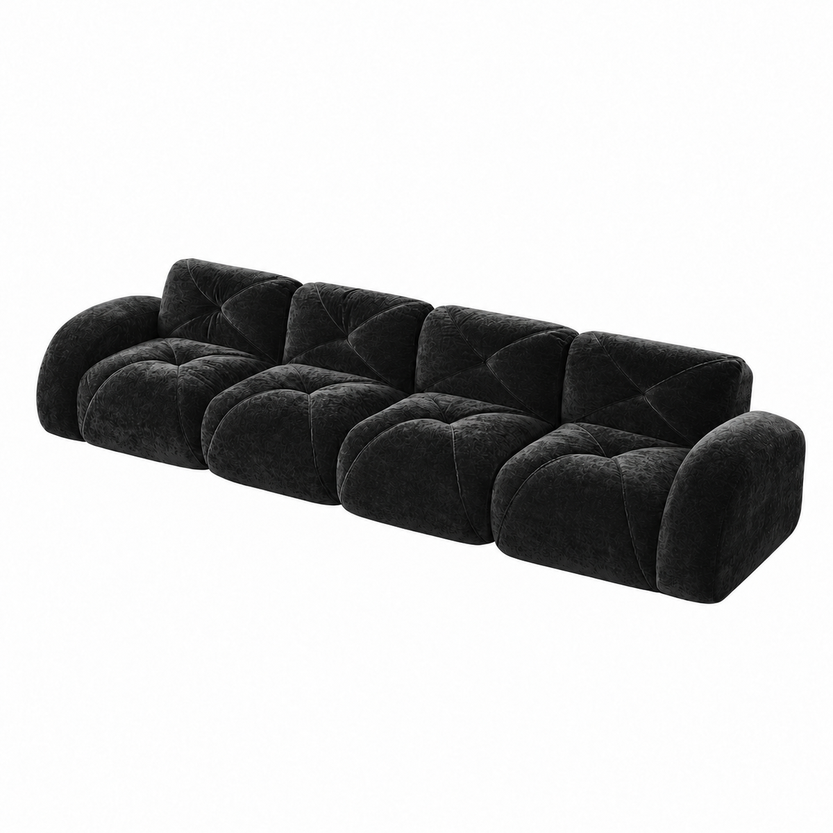 Aven 141" Large Frameless Velvet Modular 4-Seater Sofa with Curved Armrests
