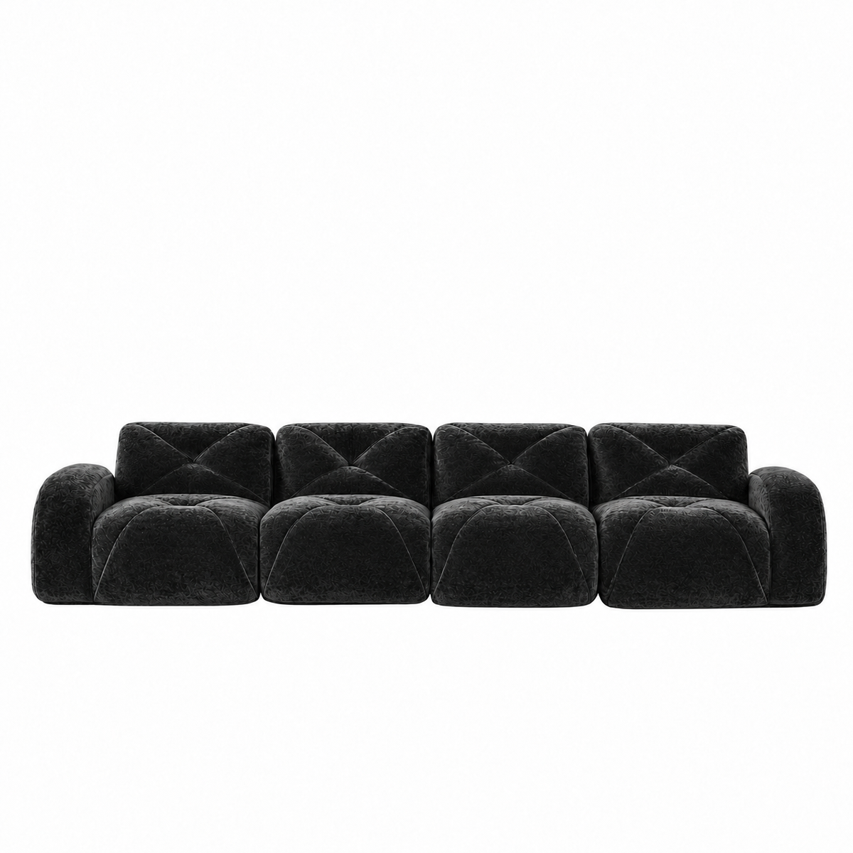 Aven 141" Large Frameless Velvet Modular 4-Seater Sofa with Curved Armrests