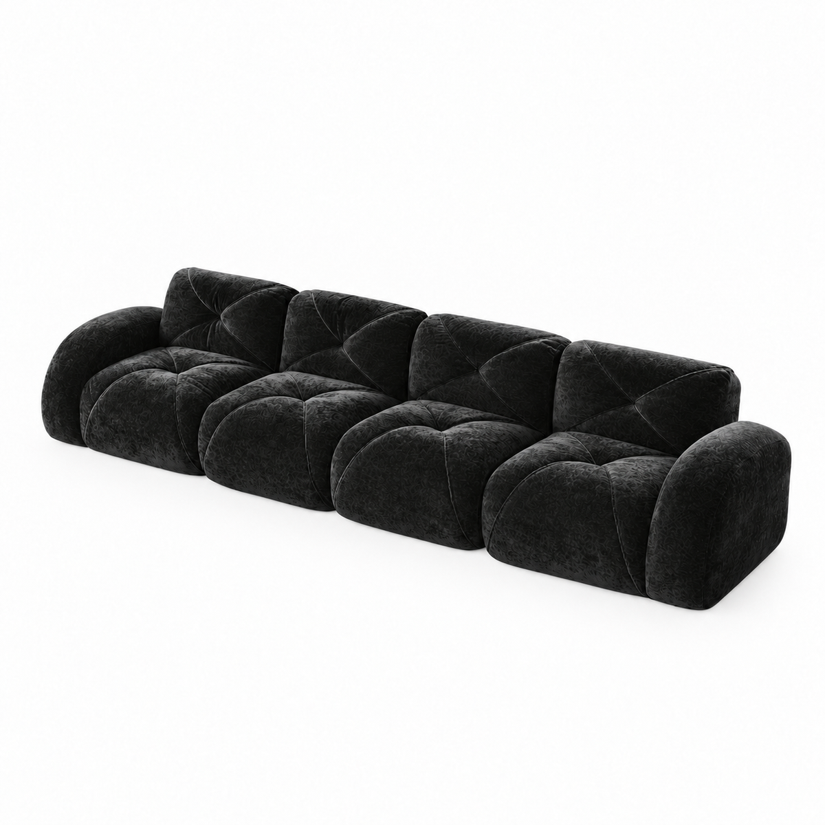 Aven 141" Large Frameless Velvet Modular 4-Seater Sofa with Curved Armrests