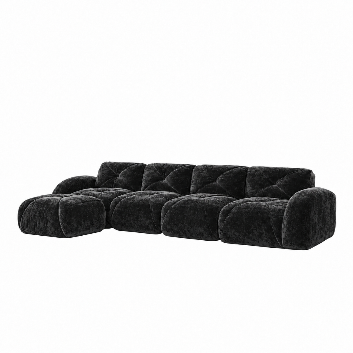 Aven 141" Large Frameless Velvet Modular L-Shaped Sectional Sofa with Ottoman and Curved Armrests