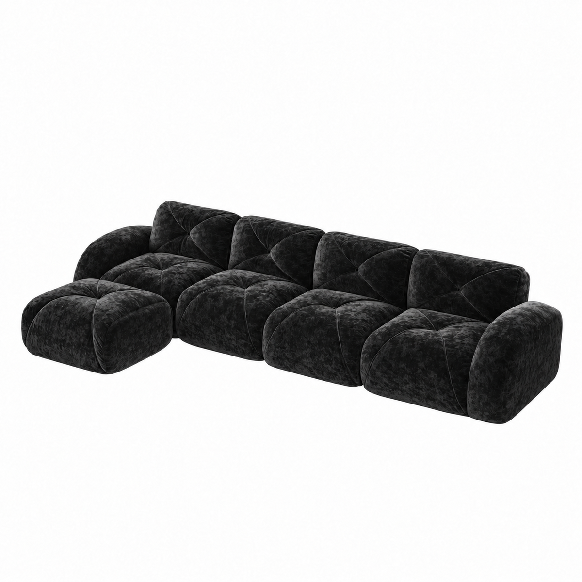 Aven 141" Large Frameless Velvet Modular L-Shaped Sectional Sofa with Ottoman and Curved Armrests