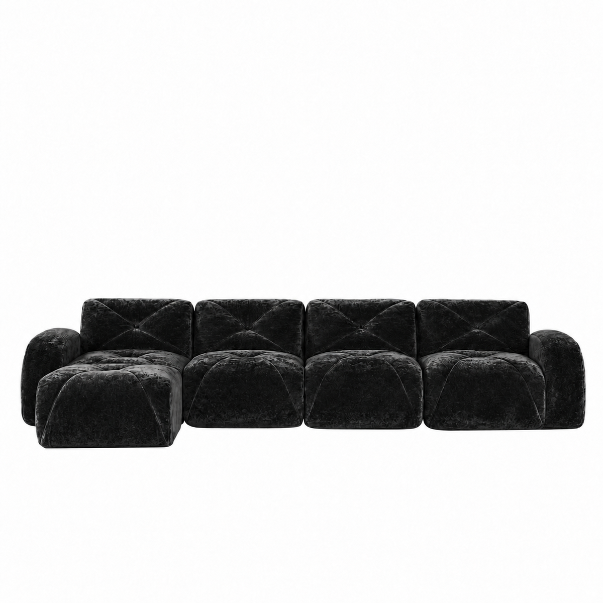 Aven 141" Large Frameless Velvet Modular L-Shaped Sectional Sofa with Ottoman and Curved Armrests