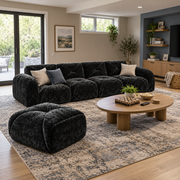 Aven 141" Large Frameless Velvet Modular L-Shaped Sectional Sofa with Ottoman and Curved Armrests