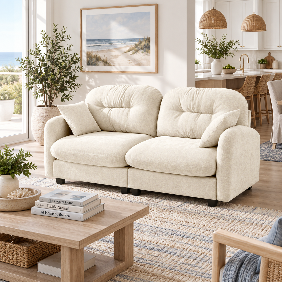 Roselyn 74" Modular Chenille Cloud Loveseat Sofa with Tufted Cushion Backrest
