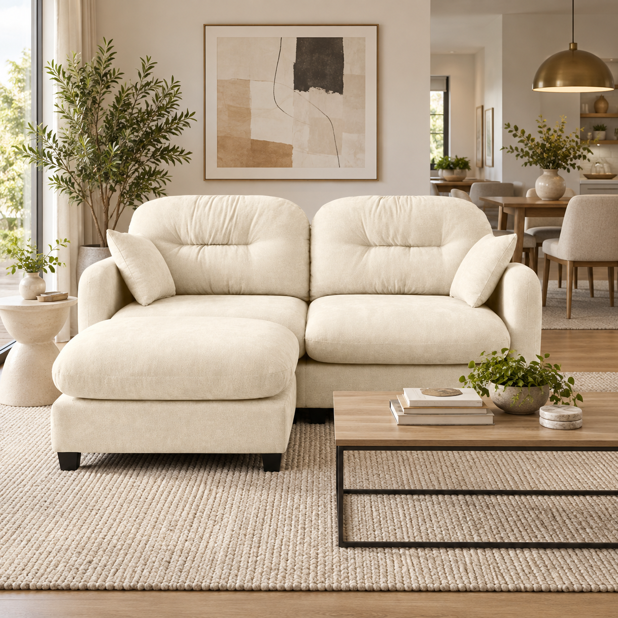 Roselyn 74" Modular Chenille Cloud L-Shaped Sectional Sofa with Ottoman