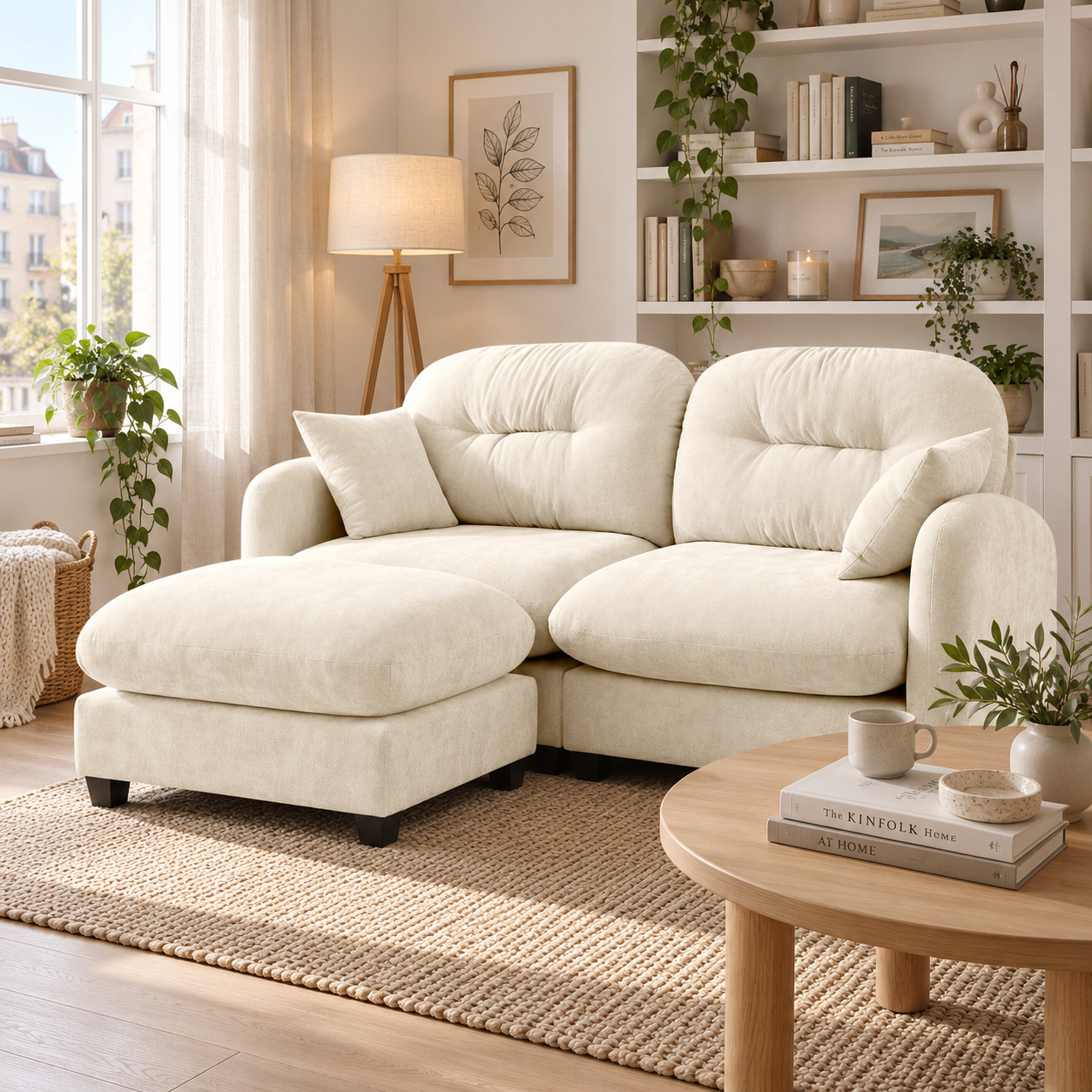 Roselyn 74" Modular Chenille Cloud L-Shaped Sectional Sofa with Ottoman
