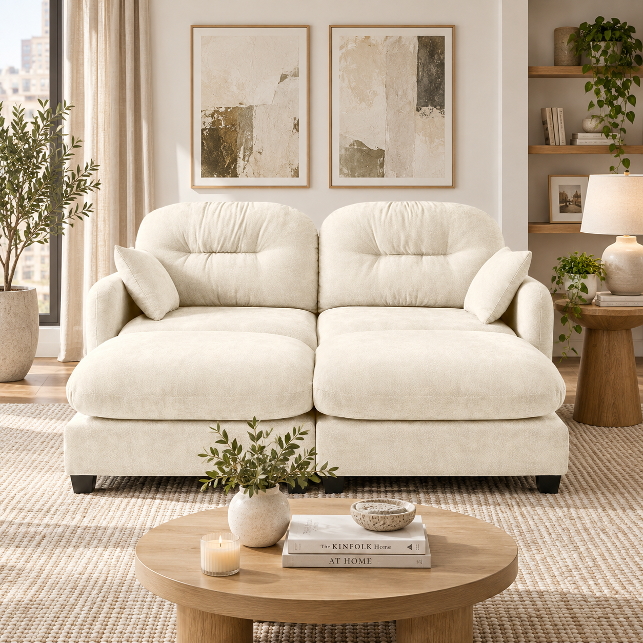 Roselyn 74" 4-Piece Modular Chenille Sofa with Daybed Configuration