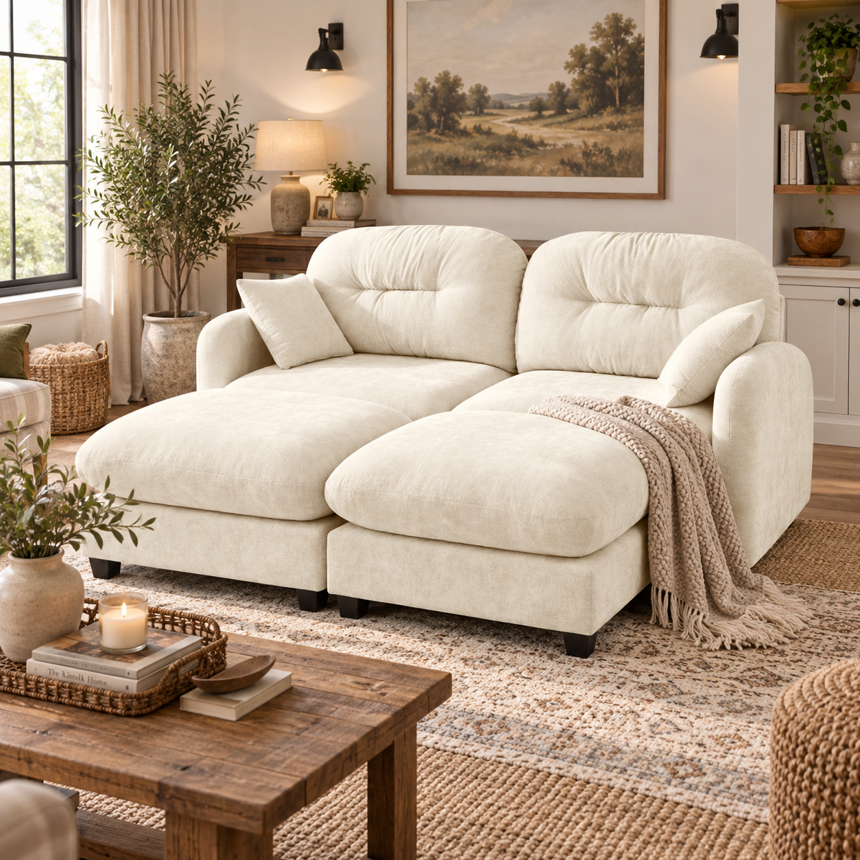 Roselyn 74" 4-Piece Modular Chenille Sofa with Daybed Configuration