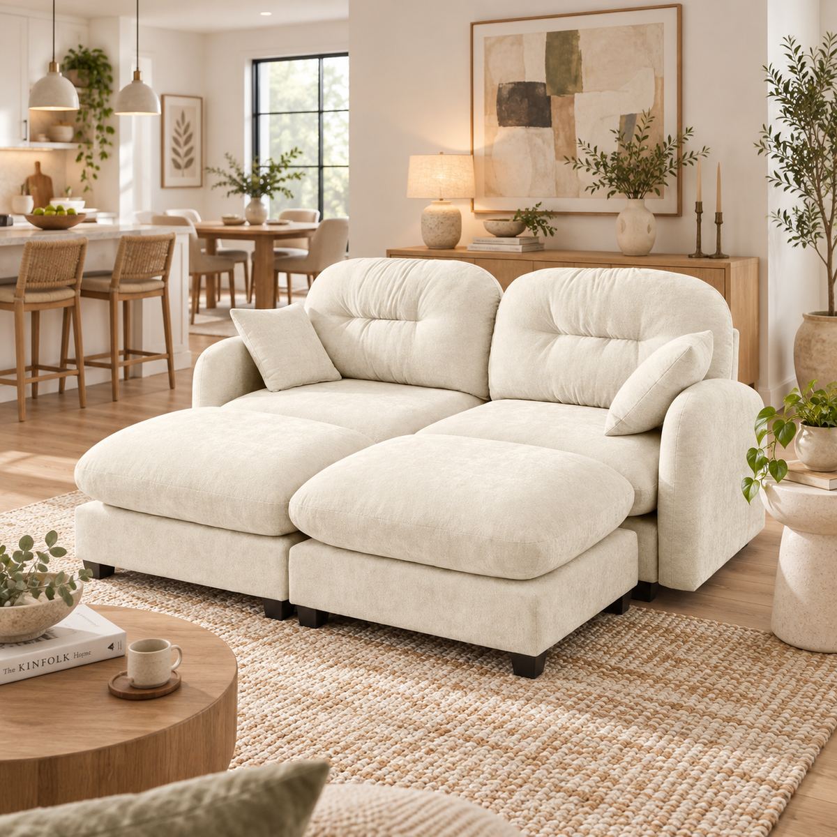 Roselyn 74" 4-Piece Modular Chenille Sofa with Daybed Configuration
