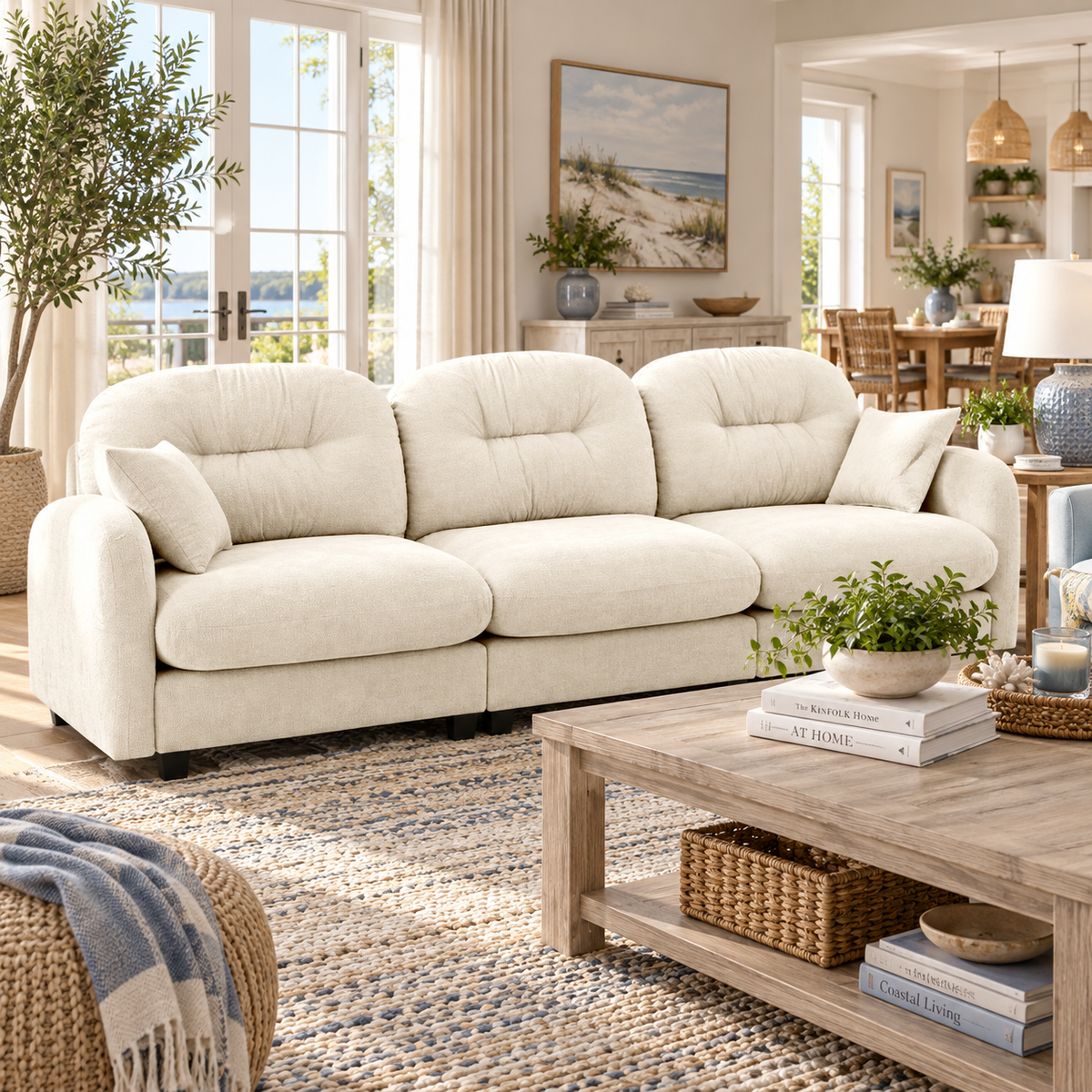 Roselyn 107" Modular Chenille Cloud 3-Seater Sofa with Tufted Cushion Backrest