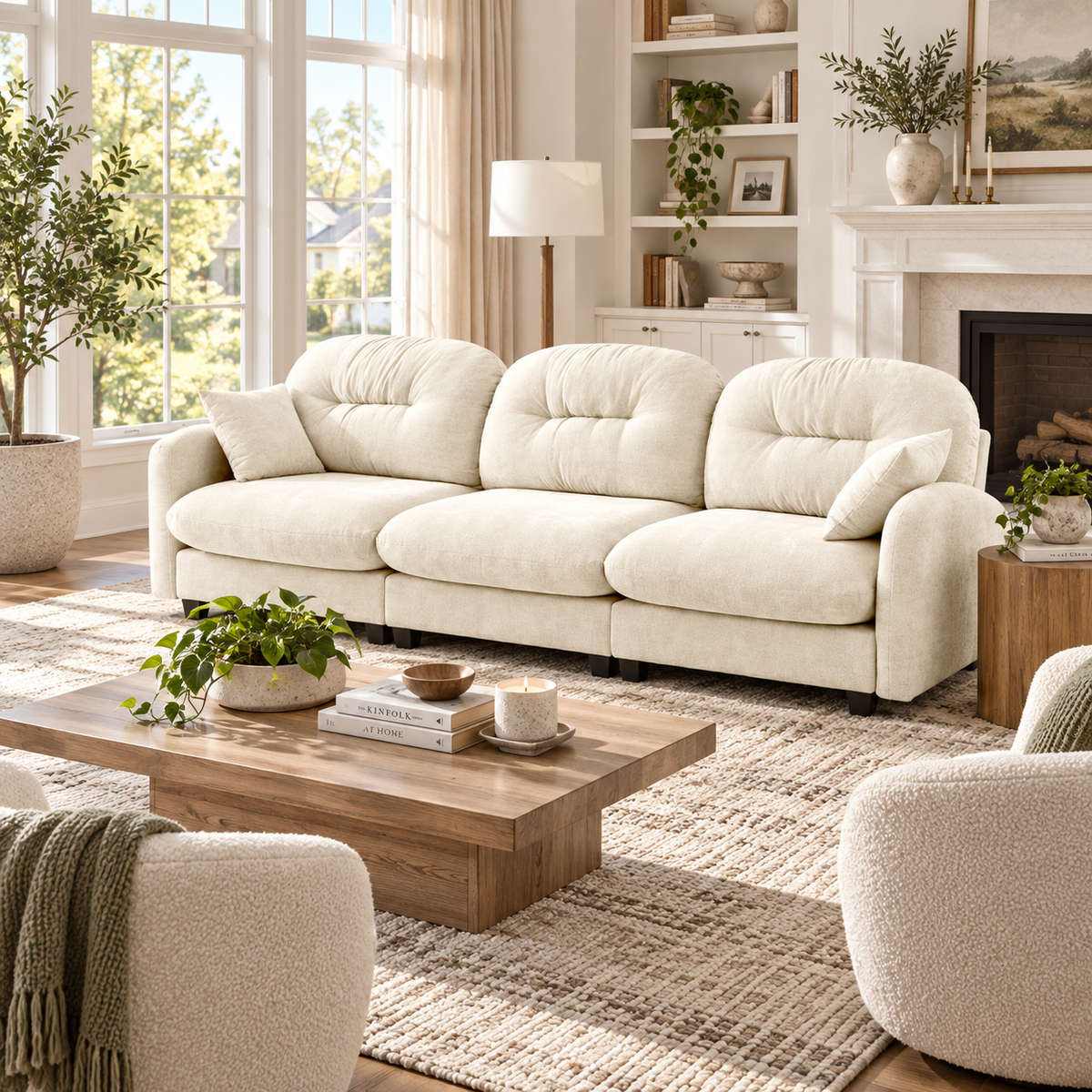 Roselyn 107" Modular Chenille Cloud 3-Seater Sofa with Tufted Cushion Backrest