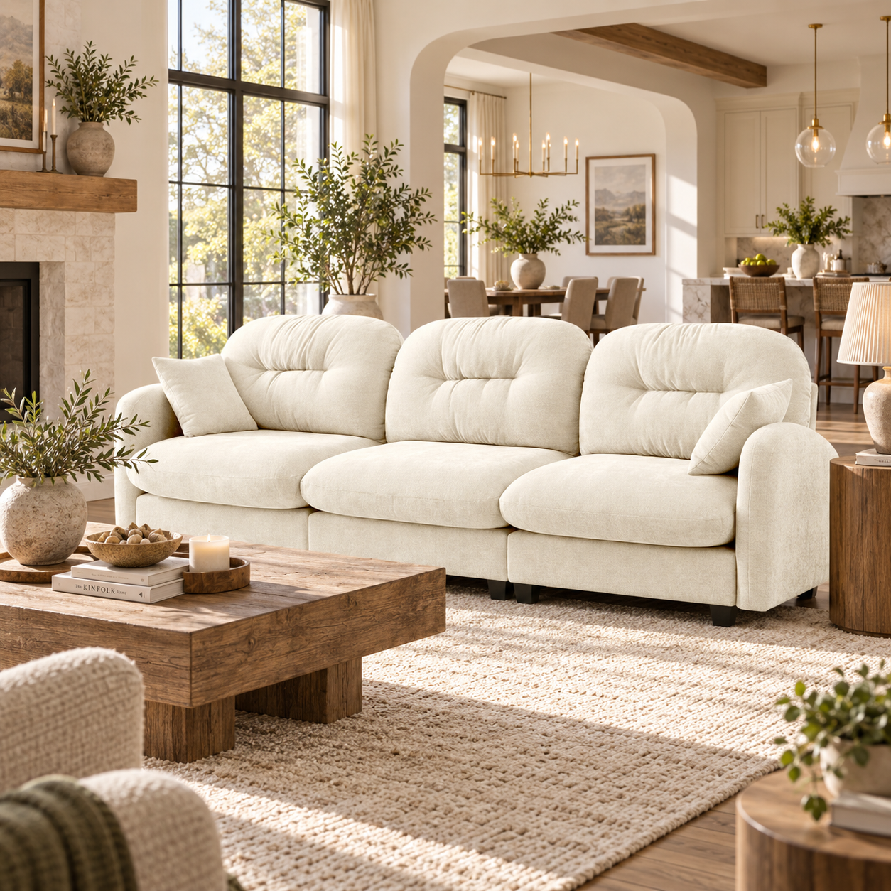Roselyn 107" Modular Chenille Cloud 3-Seater Sofa with Tufted Cushion Backrest