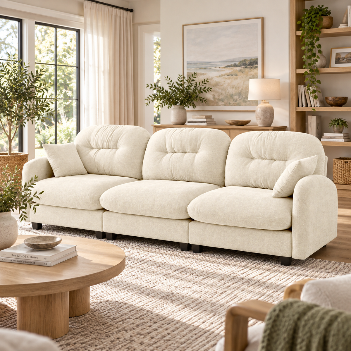 Roselyn 107" Modular Chenille Cloud 3-Seater Sofa with Tufted Cushion Backrest