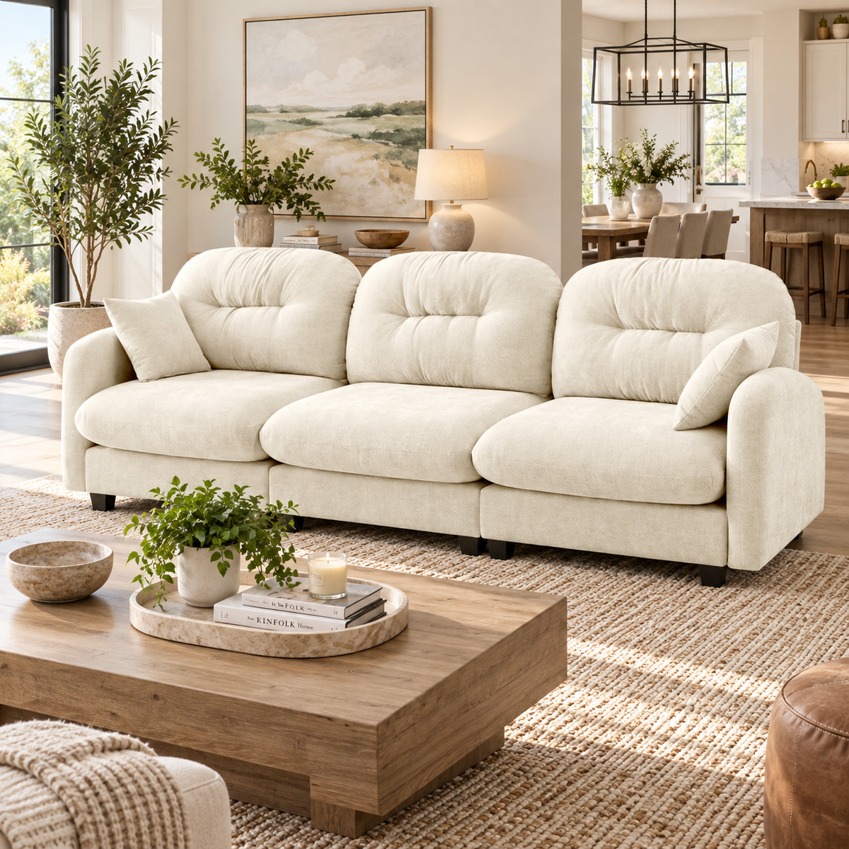Roselyn 107" Modular Chenille Cloud 3-Seater Sofa with Tufted Cushion Backrest