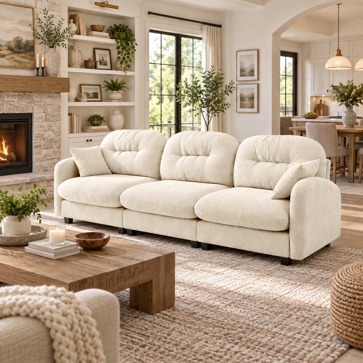 Roselyn 107" Modular Chenille Cloud 3-Seater Sofa with Tufted Cushion Backrest