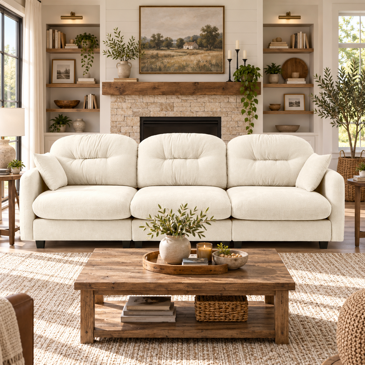 Roselyn 107" Modular Chenille Cloud 3-Seater Sofa with Tufted Cushion Backrest