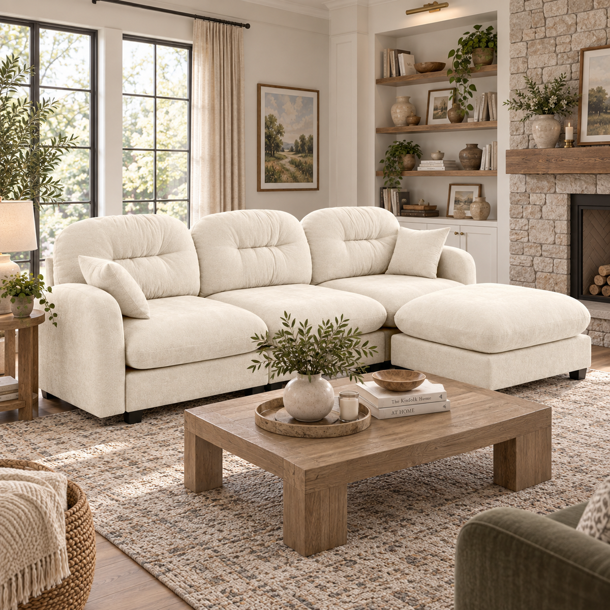 Roselyn 107" Modular Chenille Cloud L-Shaped Sectional Sofa with Ottoman
