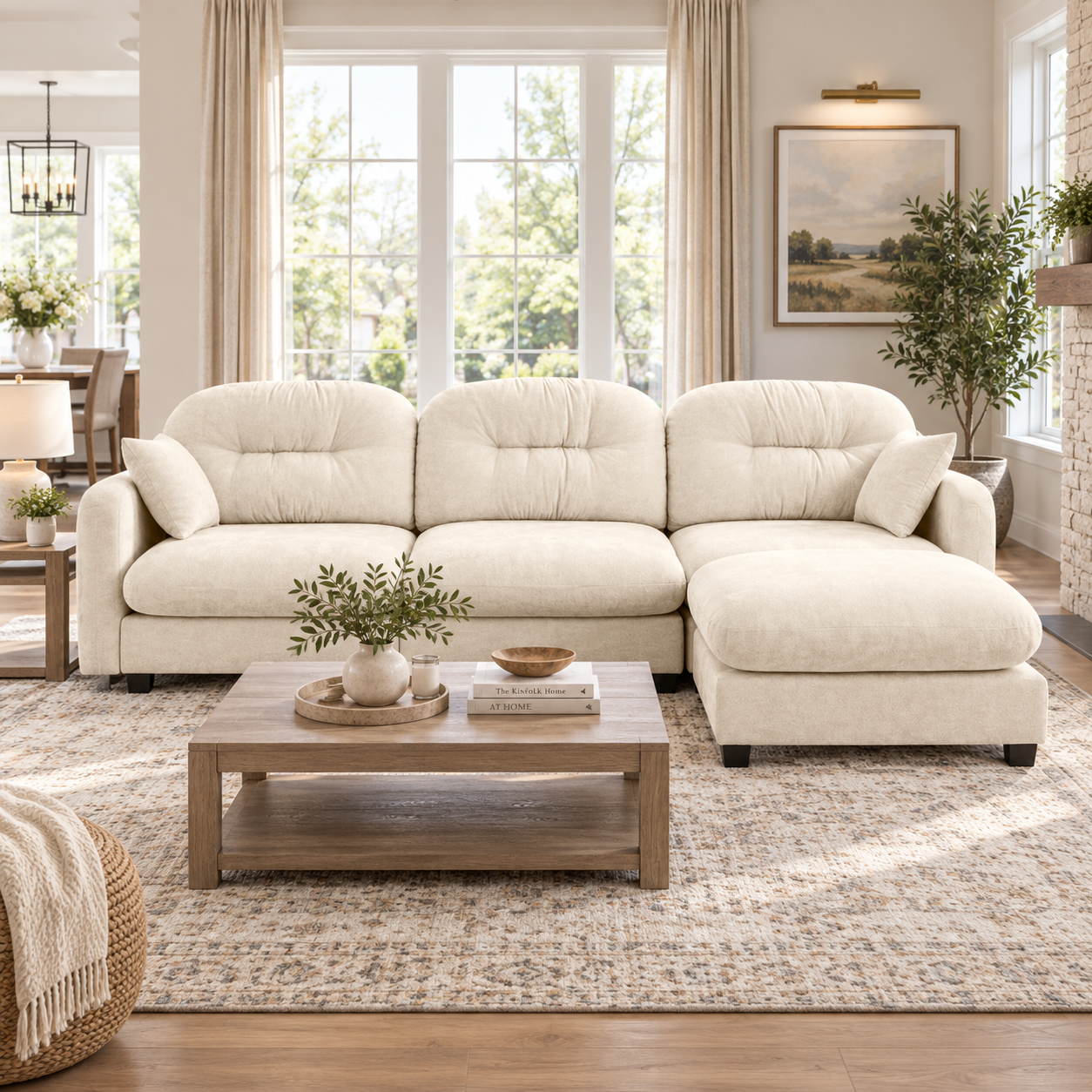 Roselyn 107" Modular Chenille Cloud L-Shaped Sectional Sofa with Ottoman