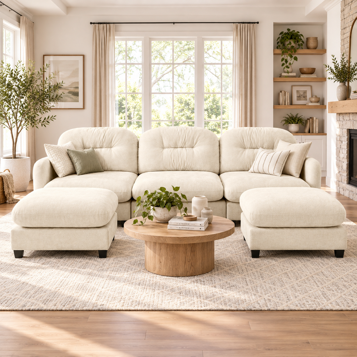 Roselyn 107" Modular Chenille U-Shaped Sectional Sofa with 2 Ottomans